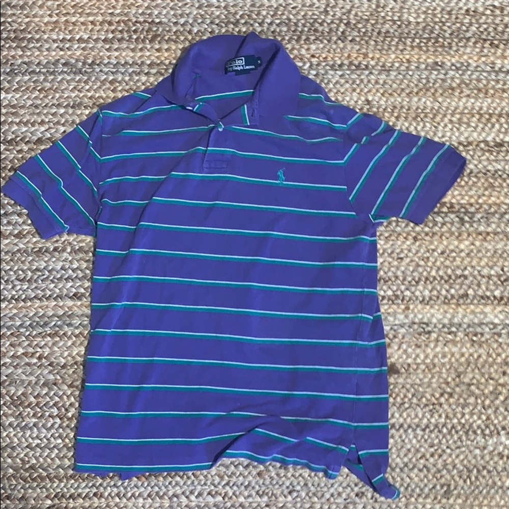 Striped Polo collard shirt medium (purple & green)